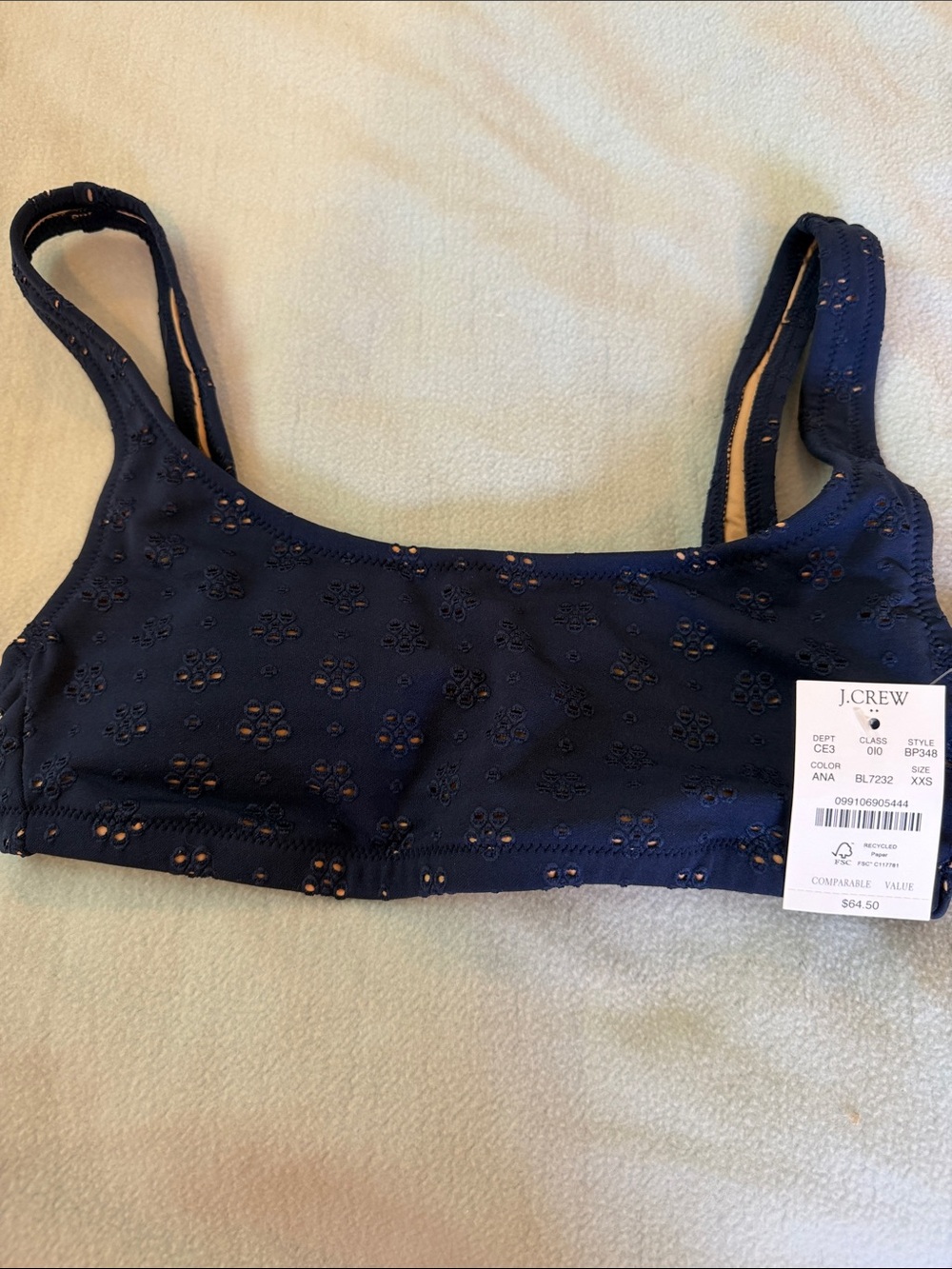 J. Crew Navy Eyelet Crop Bathing suit top